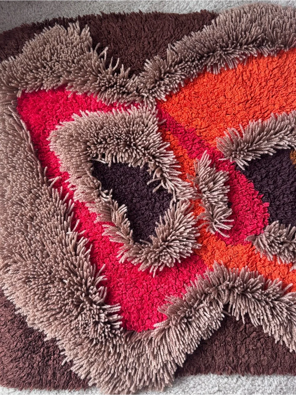 VTG Scandinavian Style Rya Shag Pile Rug Abstract Geometric Art Deco Design 70’s